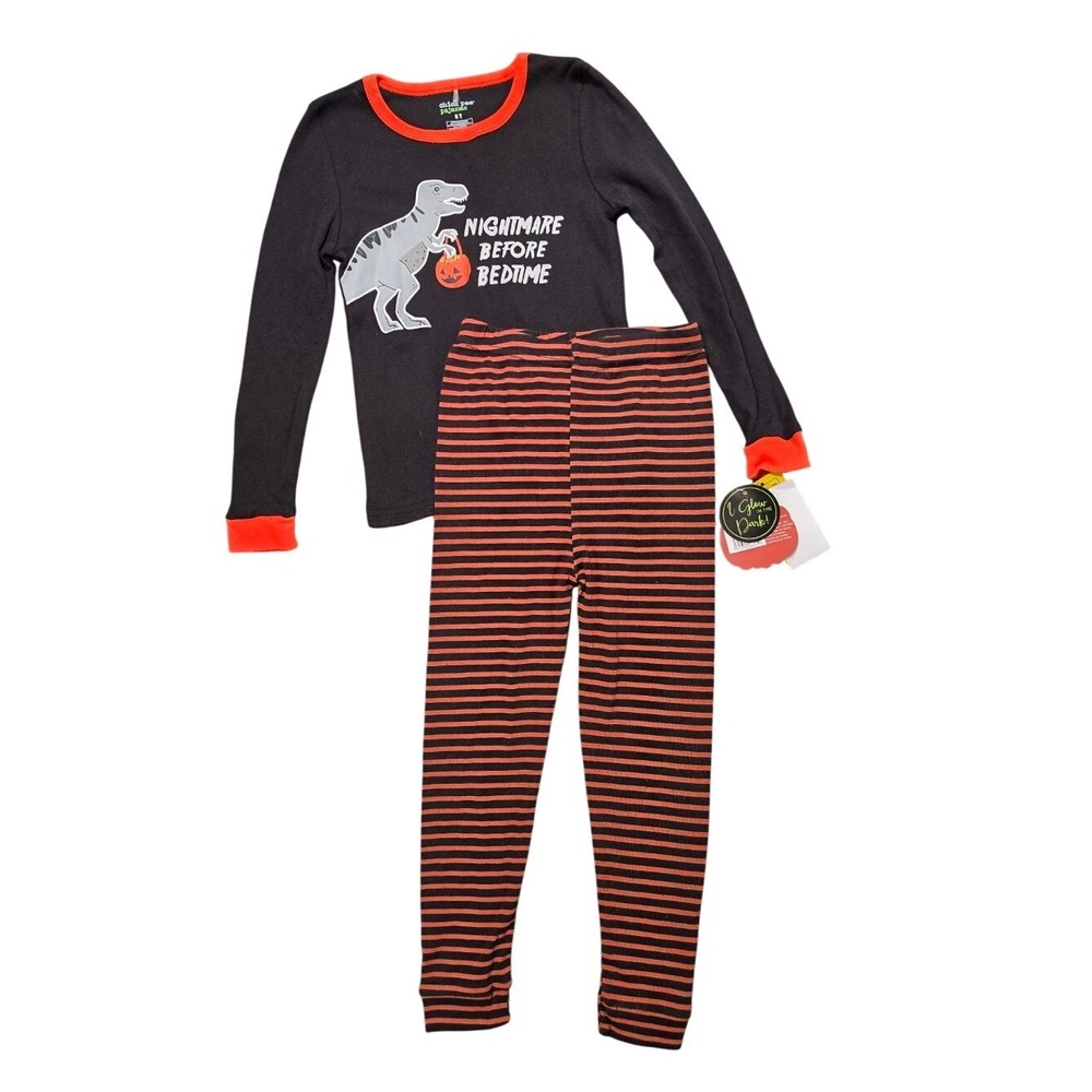 NWT Chick Pea Halloween Dinosaur Pajama Set Boys 5T 2pc Black Orange